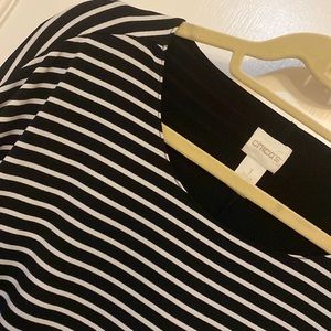 Chico’s size 1 black and white stripe flowing top. Black tank layer underneath.